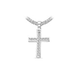 14K White Gold Ladies Channel Set Cross Charm 2.00 ctw. Round Diamond Pendant