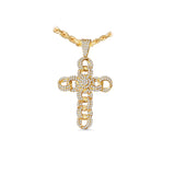 14K Yellow Gold Circular Infinity Cross Charm 2.78 ctw. Round Diamond Pendant