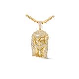 14K Yellow Gold Large Solid Jesus Head Charm 6.00 ctw. Round Diamond Pendant