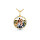 14K Yellow Gold Large Round Memory Picture Frame Charm 6.00 ctw. Round Diamond Pendant