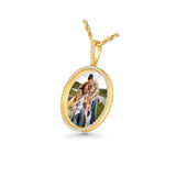 14K Yellow Gold Large Round Memory Picture Frame Charm 6.00 ctw. Round Diamond Pendant