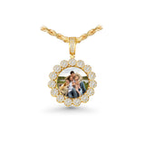 14K Yellow Gold Round Cluster Memory Picture Frame Charm 1.75 ctw. Round Diamond Pendant