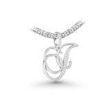 14K White Gold Medium Cursive LETTER J 1.00 ctw. Round Diamond Pendant