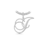 14K White Gold Medium Cursive LETTER J 1.00 ctw. Round Diamond Pendant