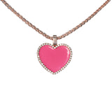 14K Rose Gold Ladies Pink Enamel Heart Charm 1.00 ctw. Round Diamond Pendant