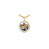 14K Yellow Gold Round Cluster Memory Picture Frame Charm 2.96 ctw. Round Diamond Pendant