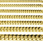 seven gold chains showcasing the size difference