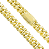 Clasp and detail of 10K Yellow Gold Semi-Hollow Cuban Link Chain – 9.75mm Thick Lightweight Gold Chain