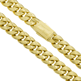 Close-up of 10K Yellow Gold 12.00mm Miami Cuban Chain – Semi-Hollow Links with Diamond Cut Finish
