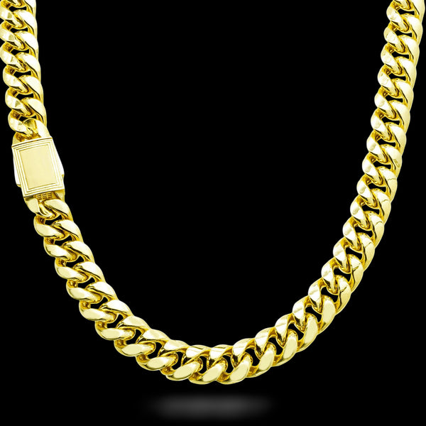 10K Yellow Gold Semi Hollow Miami Cuban Link Chain 14.00 mm
