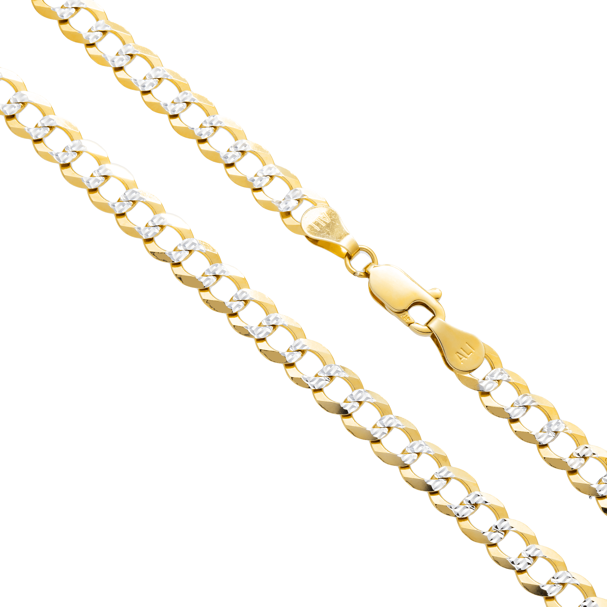 Clasp and side view of 10K Yellow Gold Miami Curb Link Chain – 5.70mm Wide Polished Solid Design