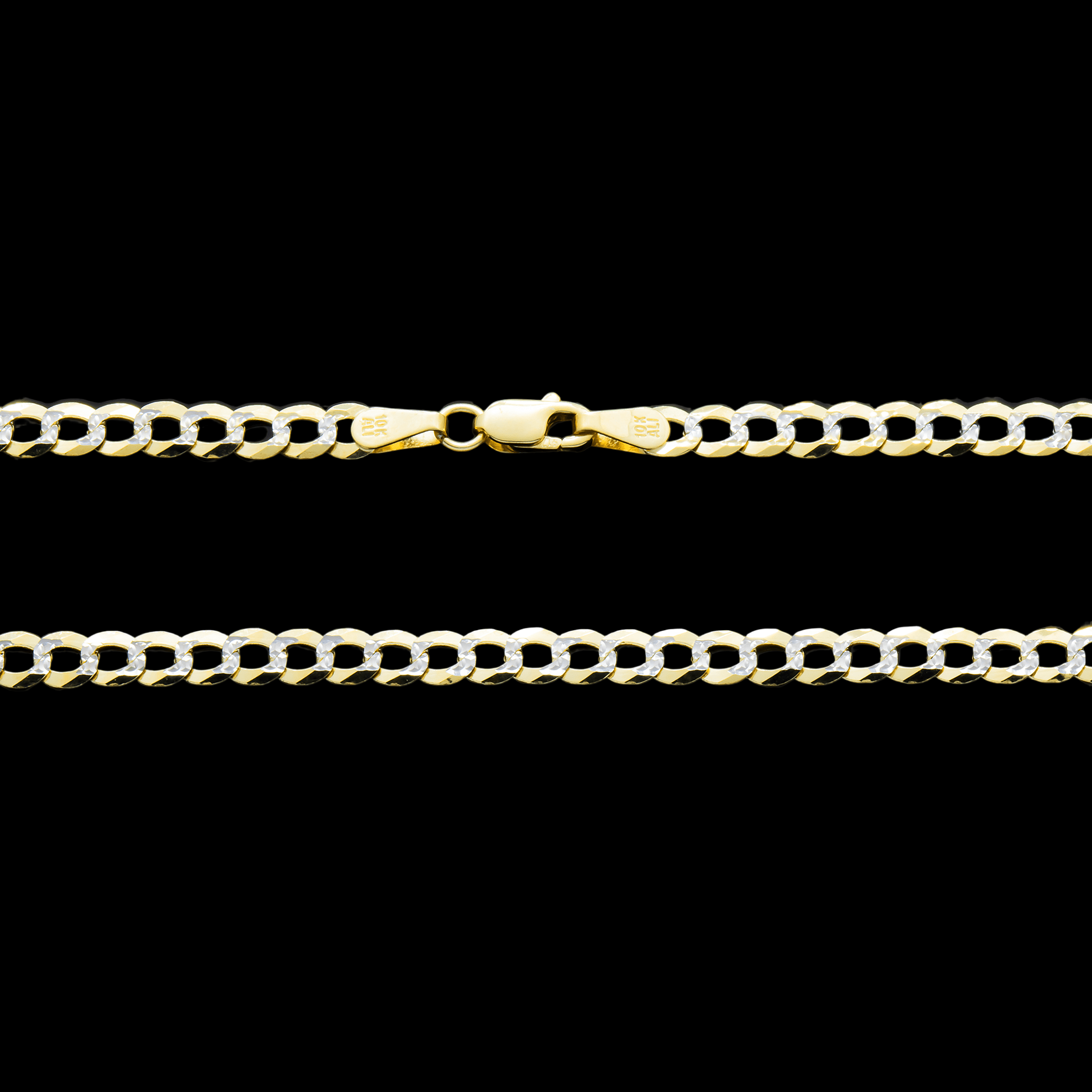 Close-up of 10K Yellow Gold 3.68mm Diamond Cut Miami Curb Chain – Polished Solid Gold Links