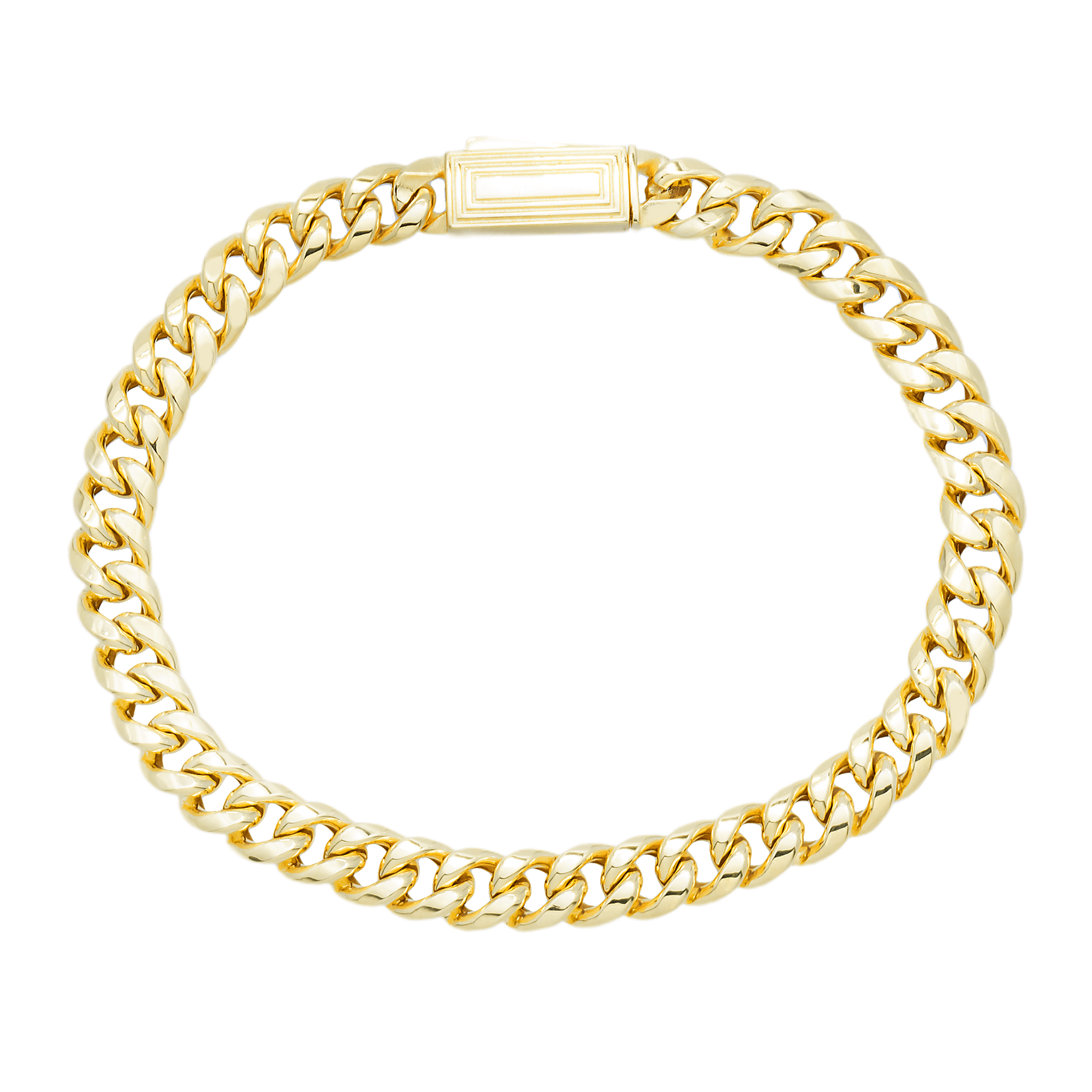 Close-up of 10K Yellow Gold 7.00mm Cuban Link Bracelet – Semi-Hollow Design with Diamond Cut Finish