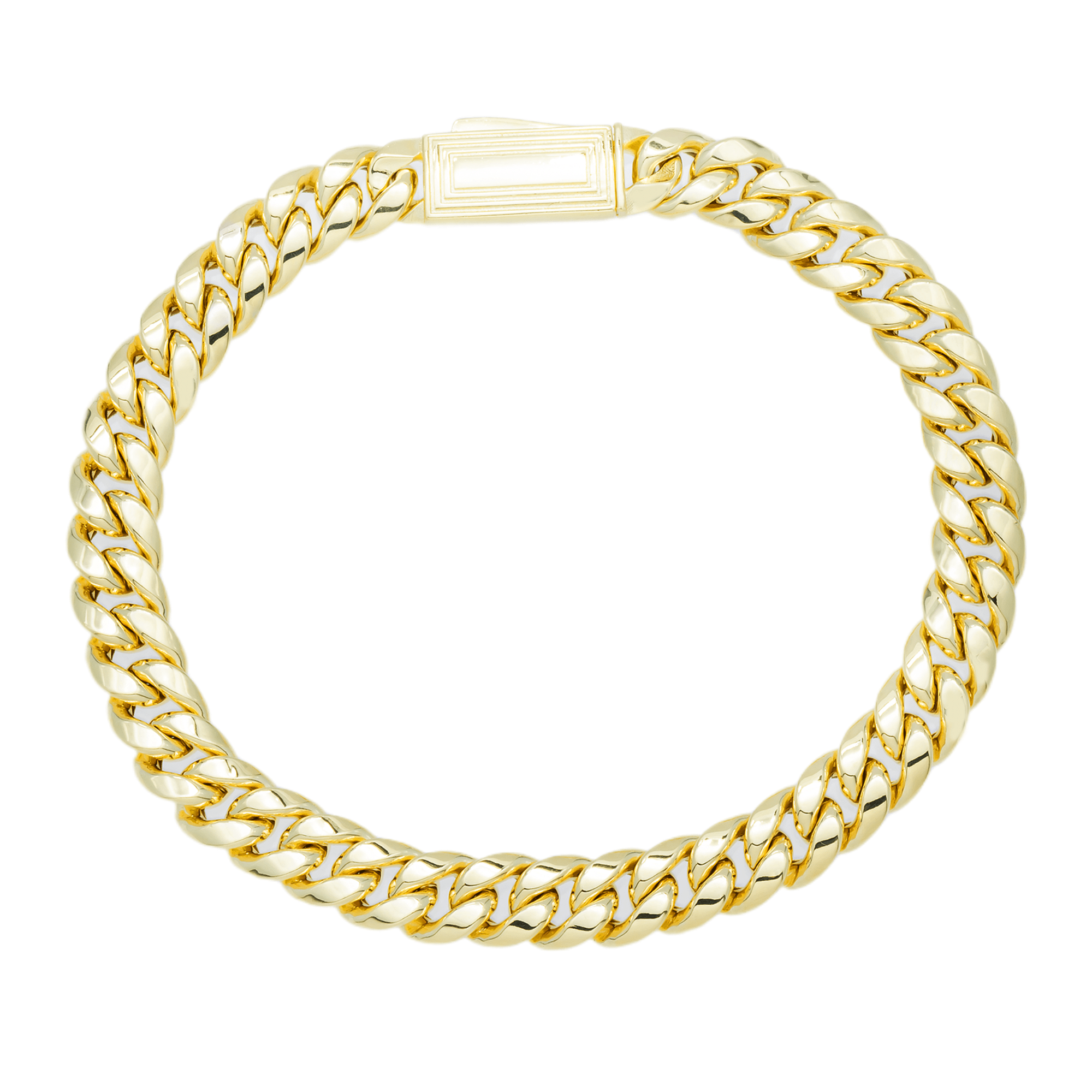 Close-up of 10K Yellow Gold 8.00mm Cuban Bracelet – Hollow Link with Diamond Cut Design