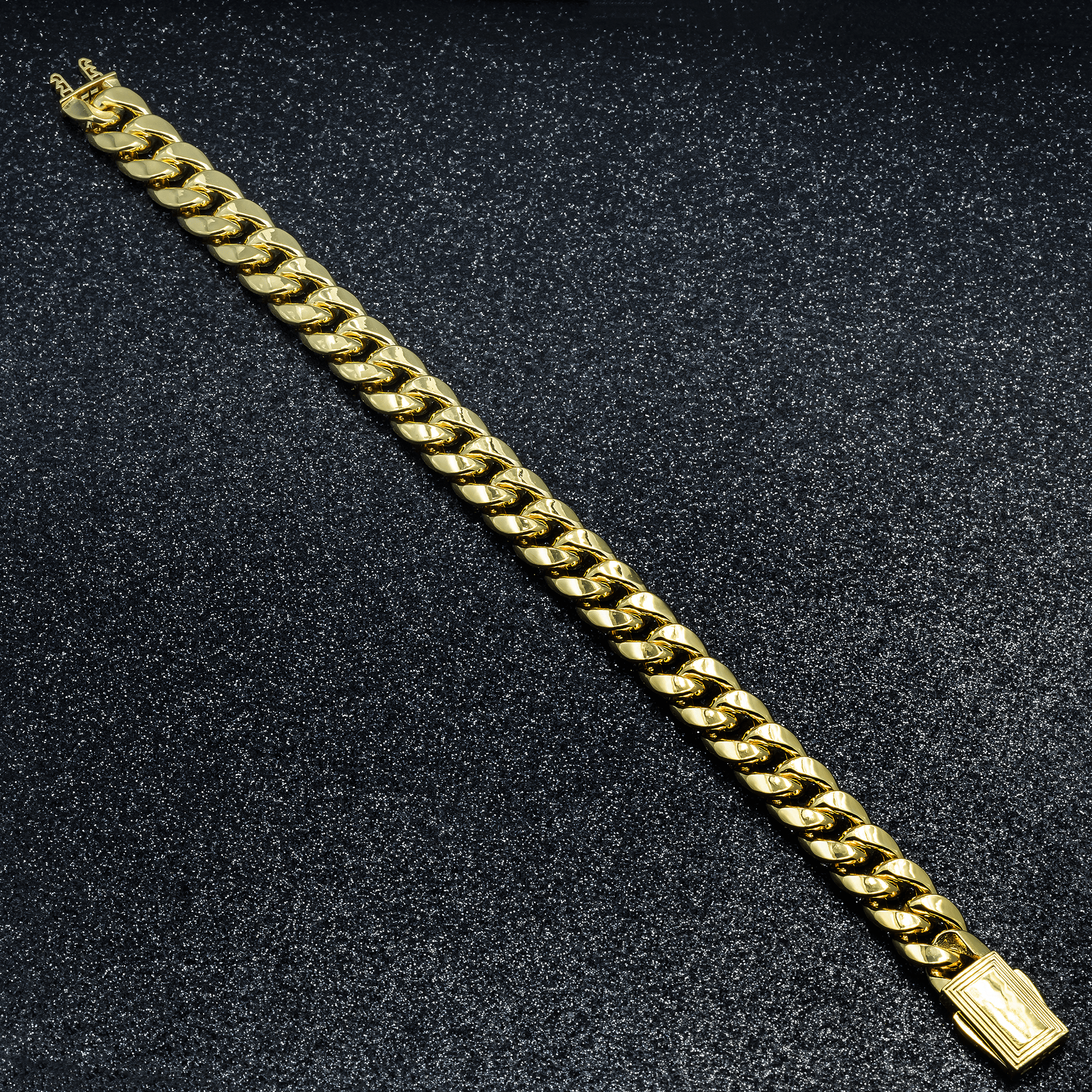 10K Yellow Gold Semi-Hollow Miami Cuban Link Bracelet – 12.00mm Wide Men's Polished Gold Wristwear