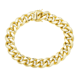 Close-up of 10K Yellow Gold 13.00mm Cuban Link Bracelet – Semi-Hollow Diamond Cut Links