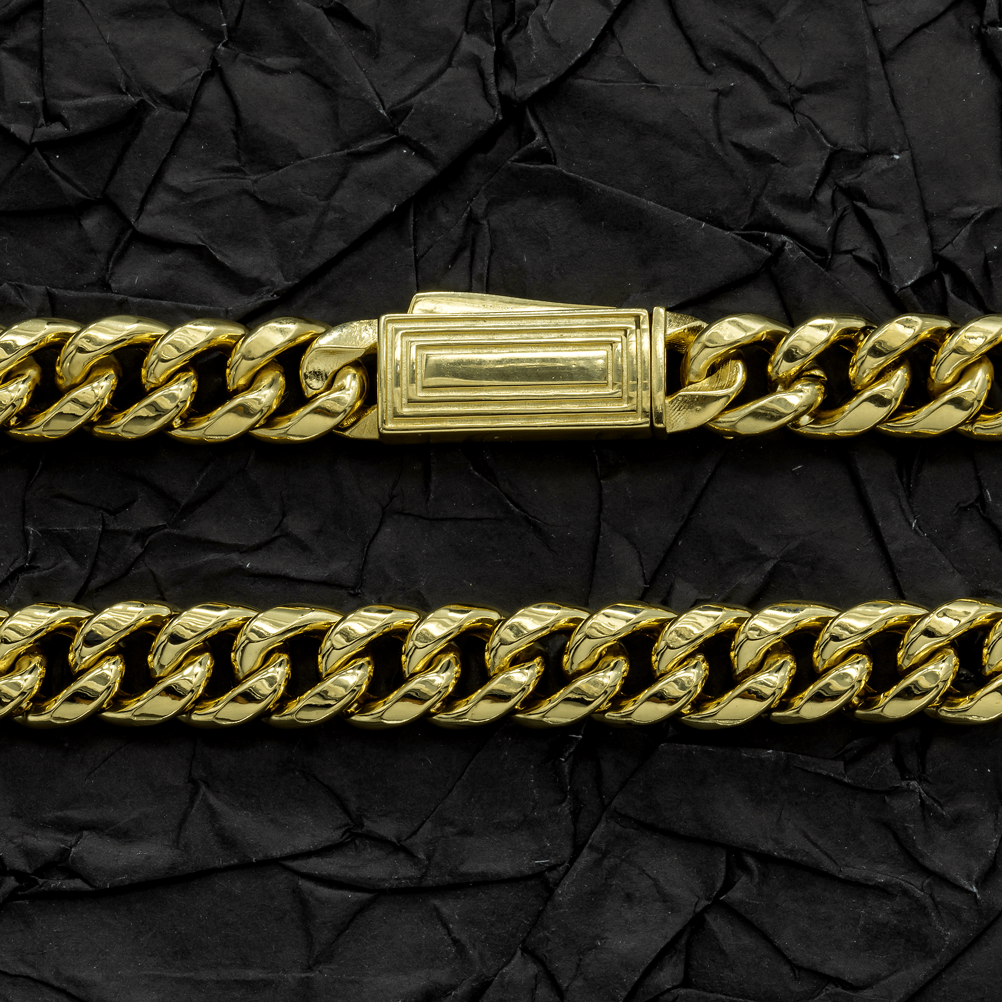 Close-up of 10K Yellow Gold 7.00mm Miami Cuban Chain – Semi-Hollow Diamond Cut Gold Links