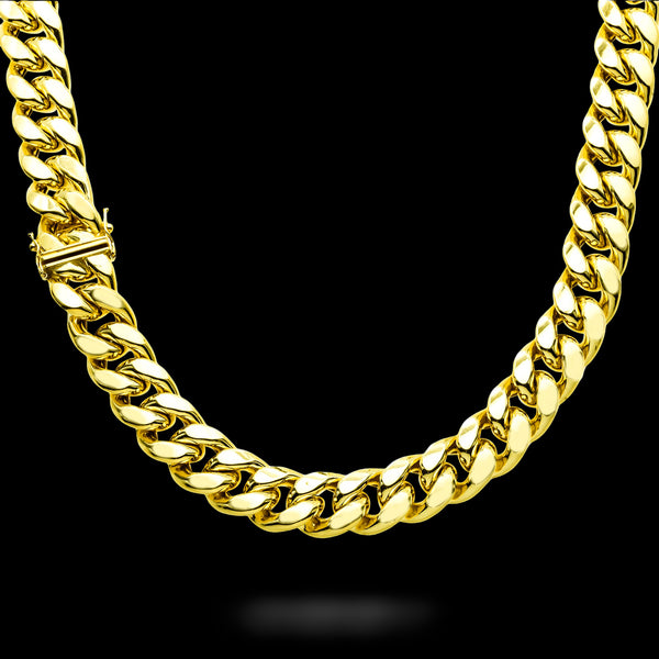 10K Yellow Gold Semi Hollow Miami Cuban Link Chain 15.00 mm