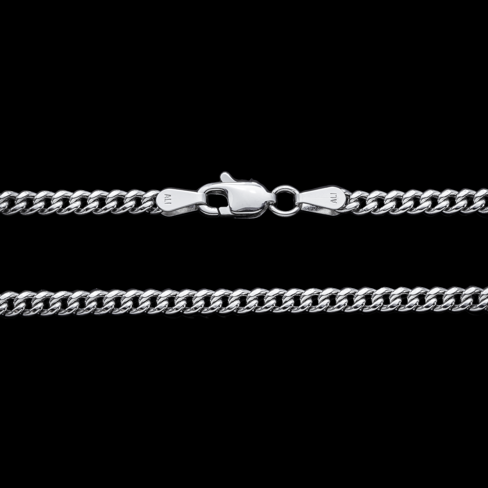Close-up of 10K White Gold 3.00mm Miami Cuban Chain – Semi-Hollow Diamond Cut Link Detail