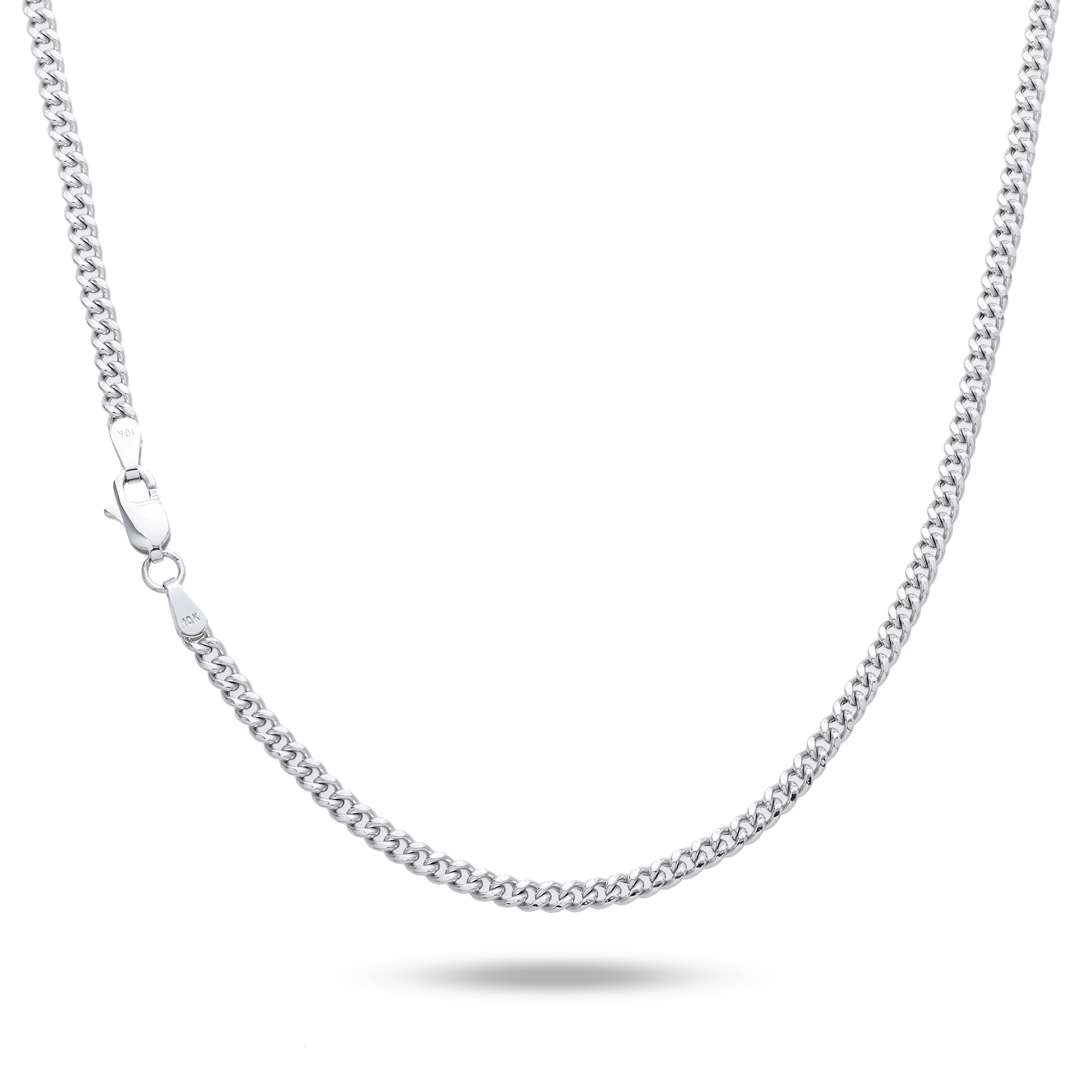 10K White Gold Semi-Hollow Miami Cuban Link Chain – 3.00mm Men's Slim Gold Necklace