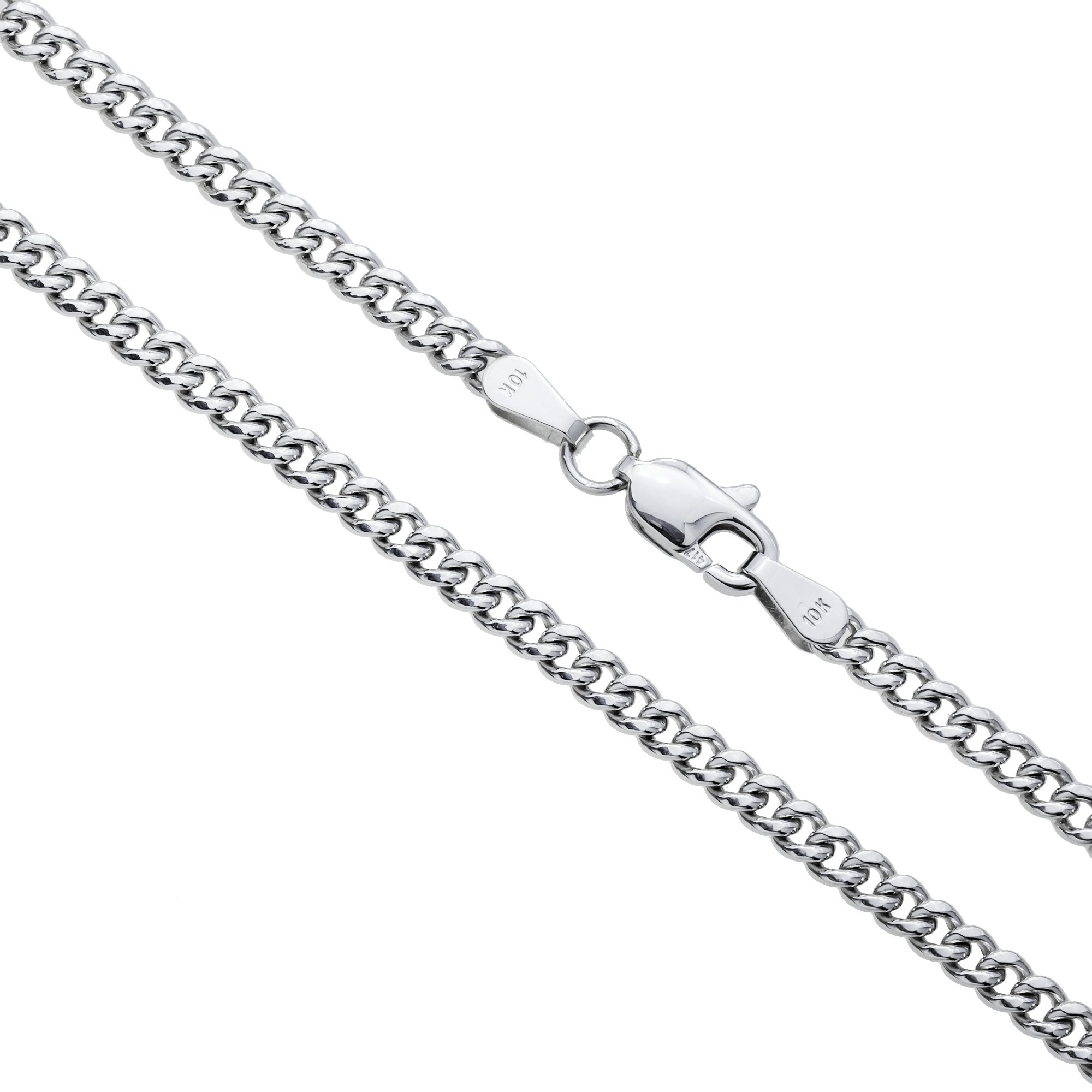 Clasp and detail view of 10K White Gold Semi-Hollow Cuban Link Chain – 3.00mm Lightweight Polished Gold Design
