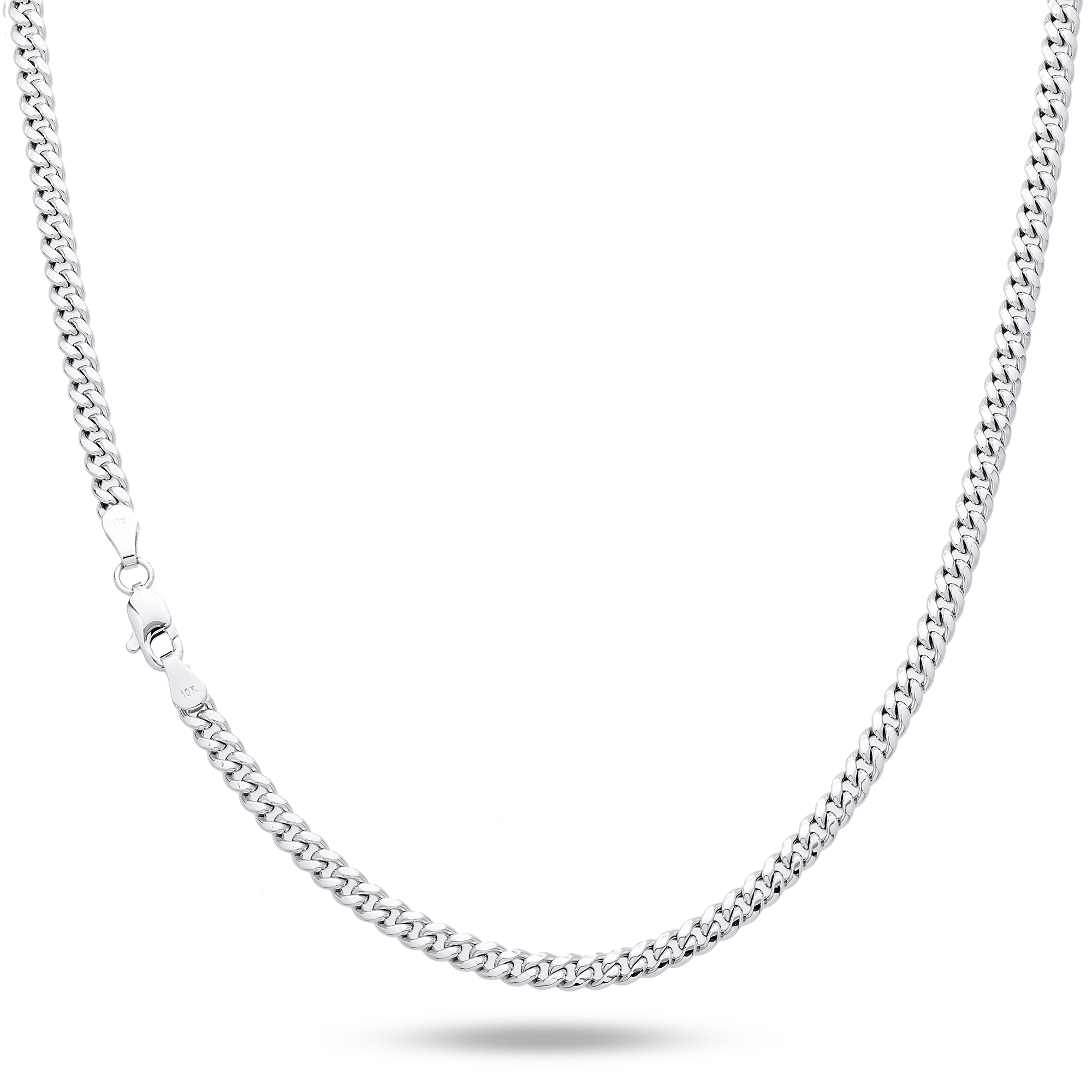 10K White Gold Semi-Hollow Miami Cuban Link Chain – 3.75mm Men's Slim Gold Necklace