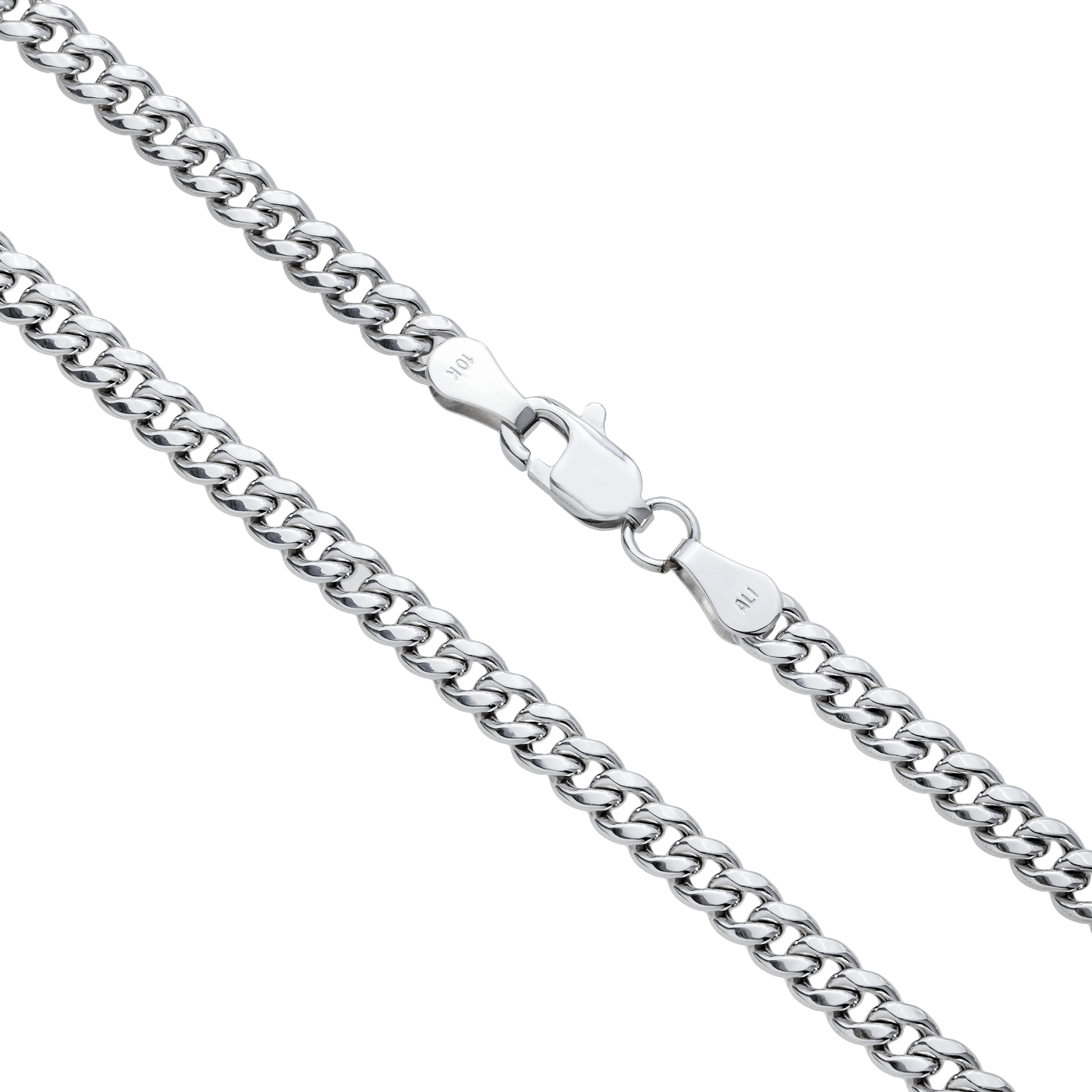 Close-up of 10K White Gold 3.75mm Miami Cuban Chain – Semi-Hollow Diamond Cut Gold Links