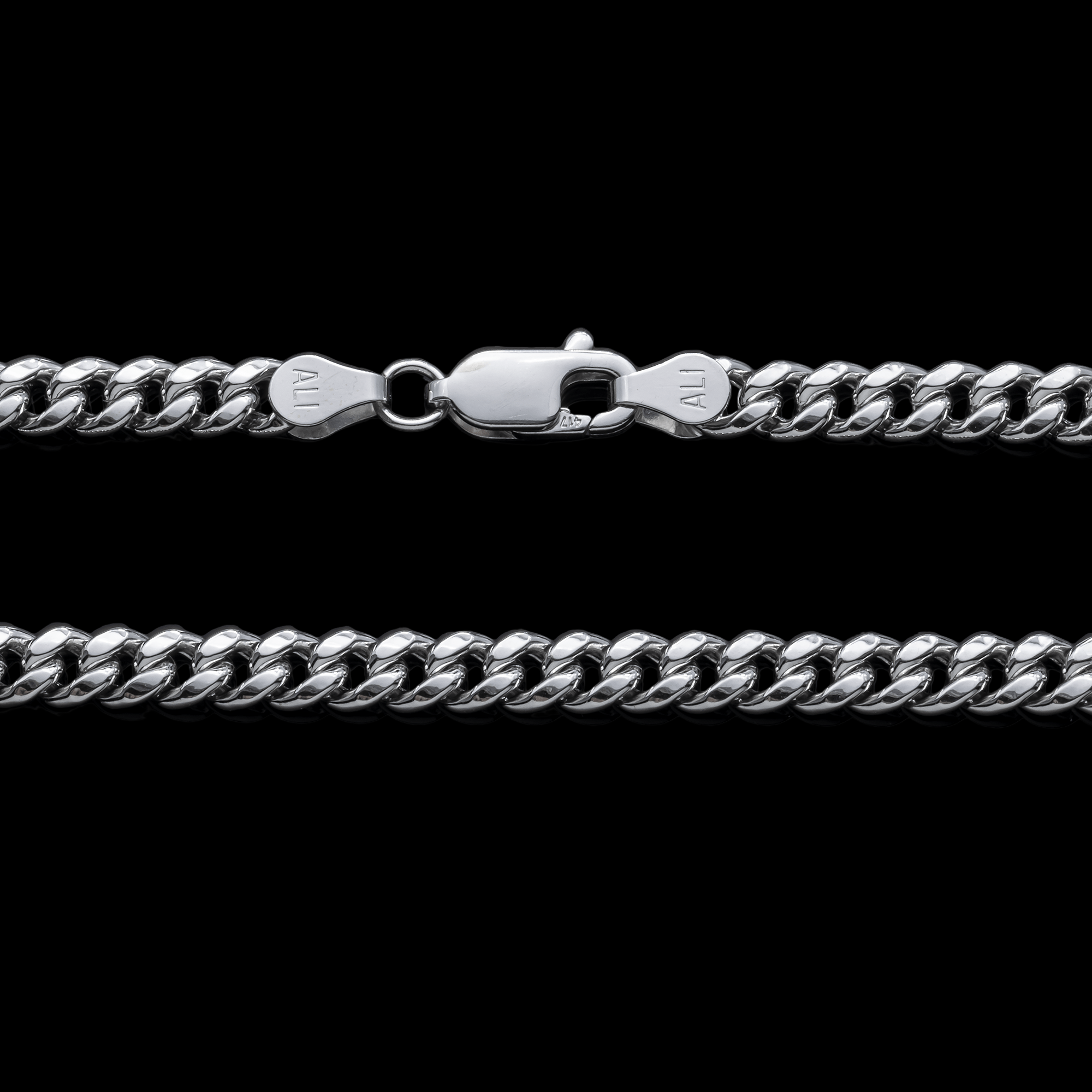 Clasp and detail view of 10K White Gold Semi-Hollow Cuban Link Chain – 4.50mm Lightweight Gold Chain
