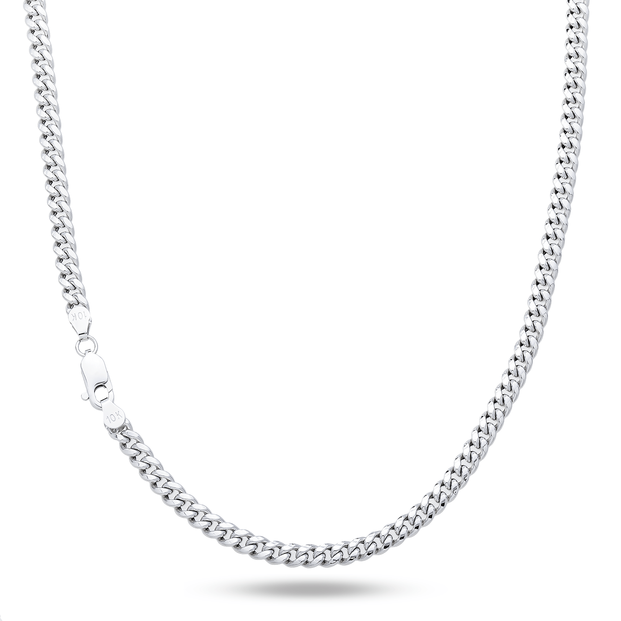 10K White Gold Semi-Hollow Miami Cuban Link Chain – 4.50mm Men's Polished Gold Necklace