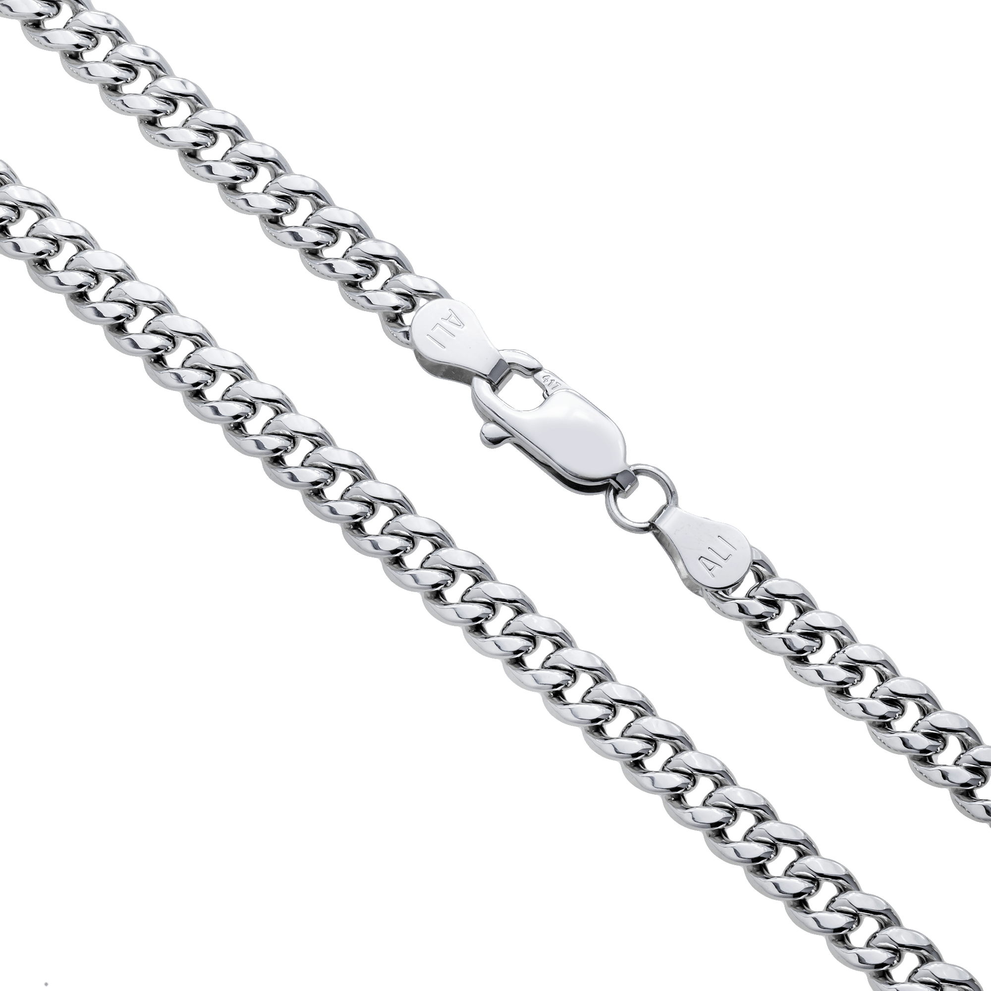 Close-up of 10K White Gold 4.50mm Miami Cuban Chain – Semi-Hollow Diamond Cut Link Design