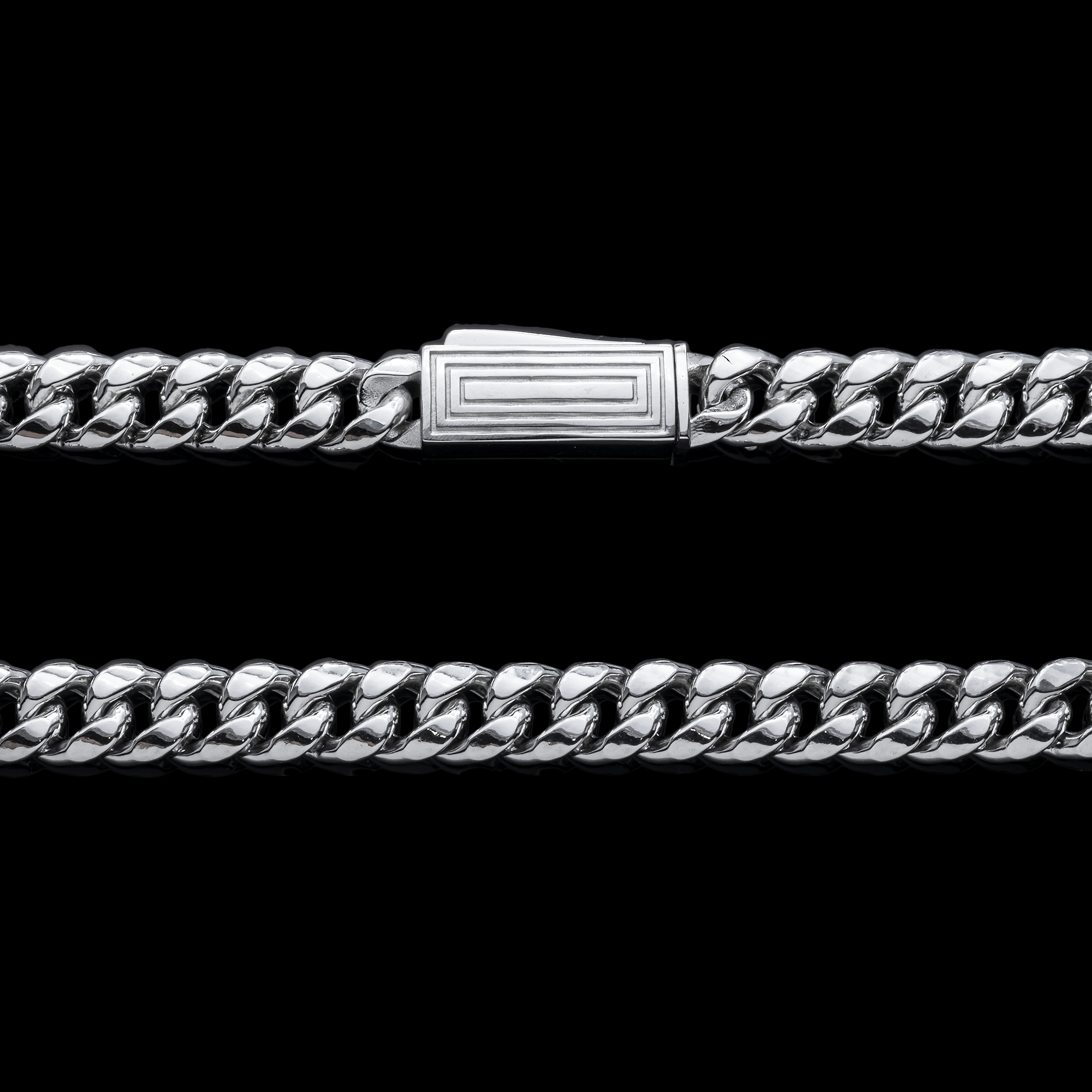 Close-up of 10K White Gold 6.00mm Miami Cuban Chain – Semi-Hollow Diamond Cut Link Detail