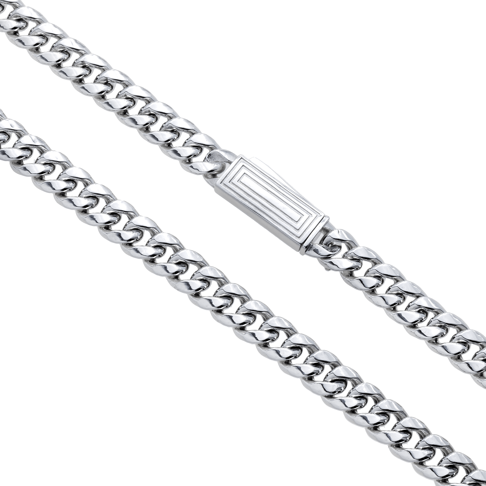 Clasp and detail of 10K White Gold Semi-Hollow Cuban Link Chain – 6.00mm Wide Polished Finish