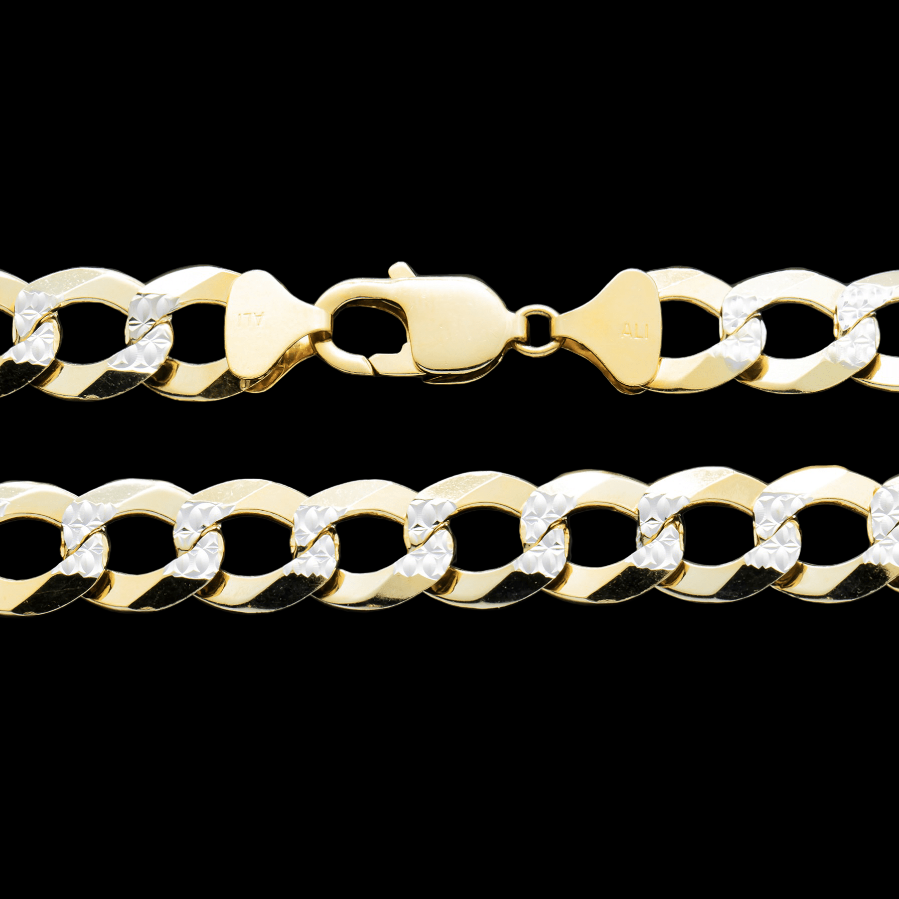 Close-up of 10K Yellow Gold 12mm Miami Curb Chain – Heavy Diamond Cut Solid Gold Links