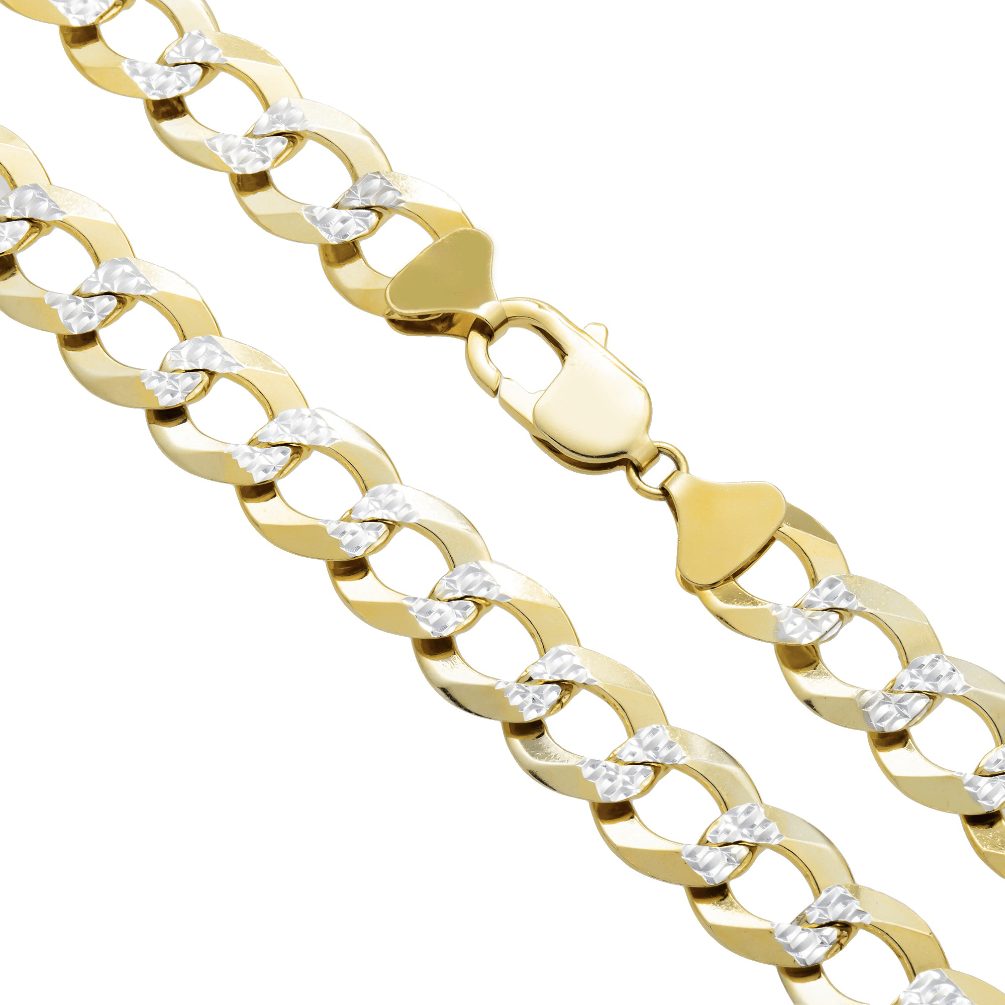 Clasp and side view of 10K Yellow Gold Solid Miami Curb Link Chain – Thick 12.00mm Diamond Cut Design
