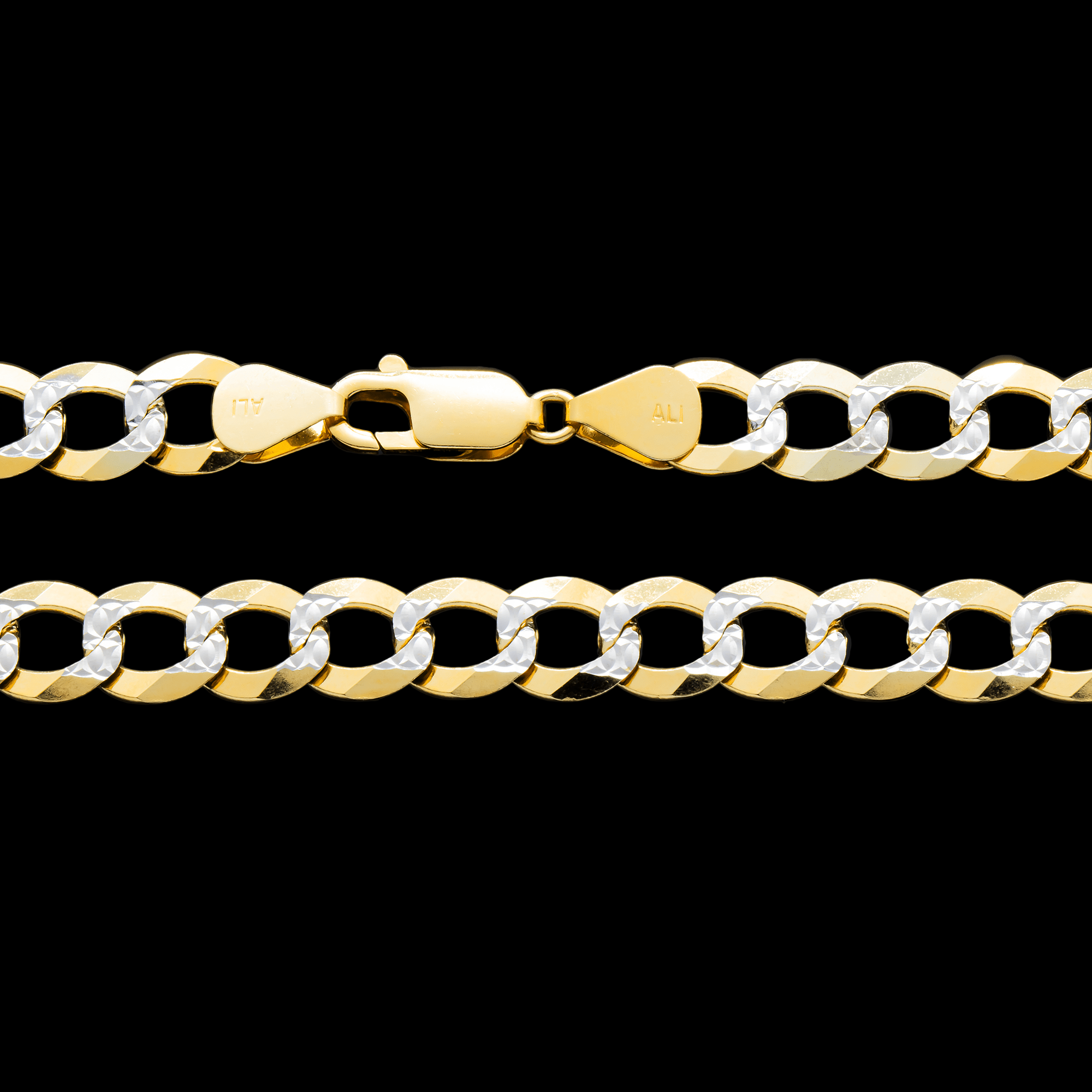 Close-up of 10K Yellow Gold 9.50mm Miami Curb Link Chain – Heavy Diamond Cut Solid Gold Links