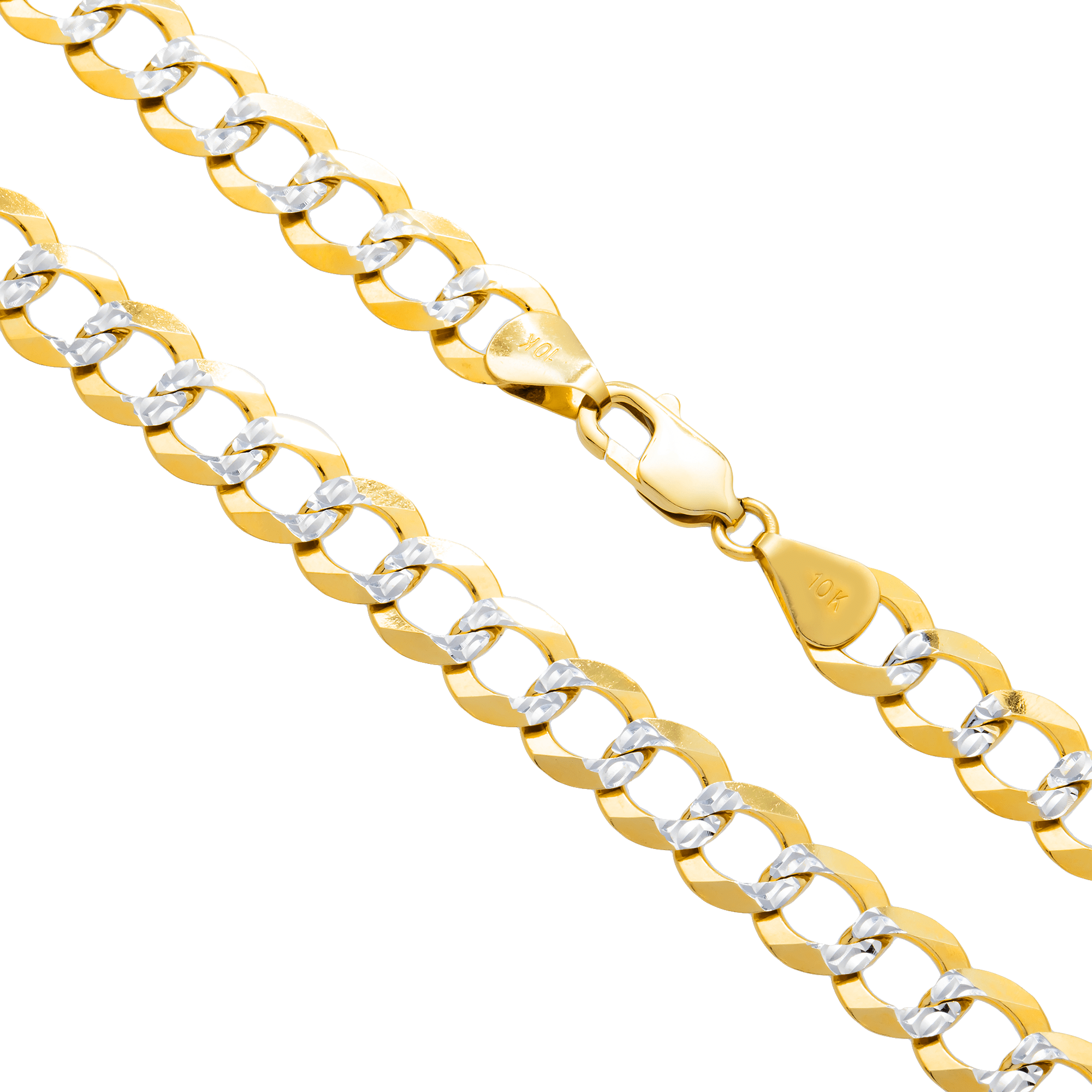 Clasp and side view of 10K Yellow Gold Miami Curb Link Chain – 8.50mm Thick Solid Gold Design