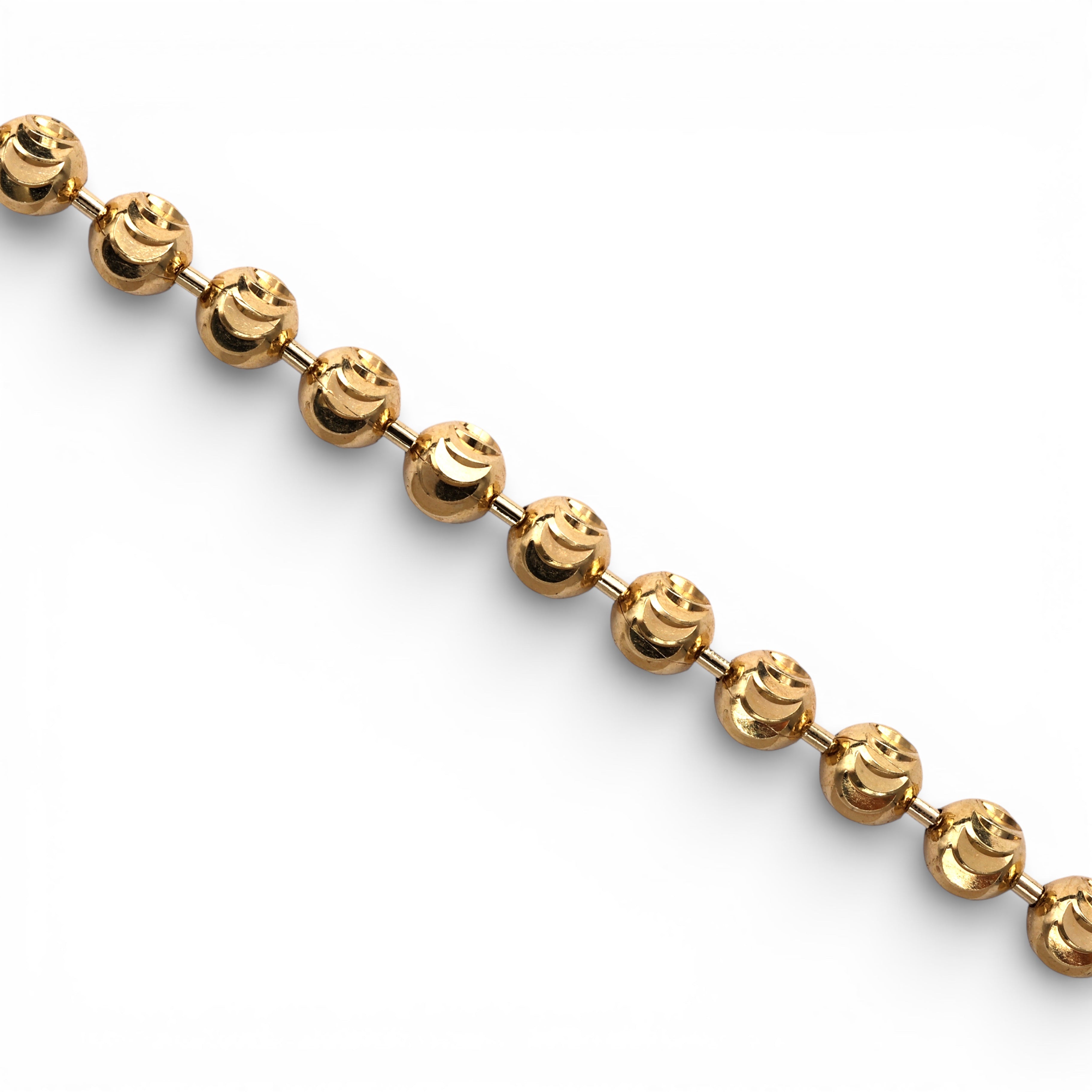 Pulsera de eslabones de bola cortada semimaciza de oro amarillo de 10K de 3.30 mm