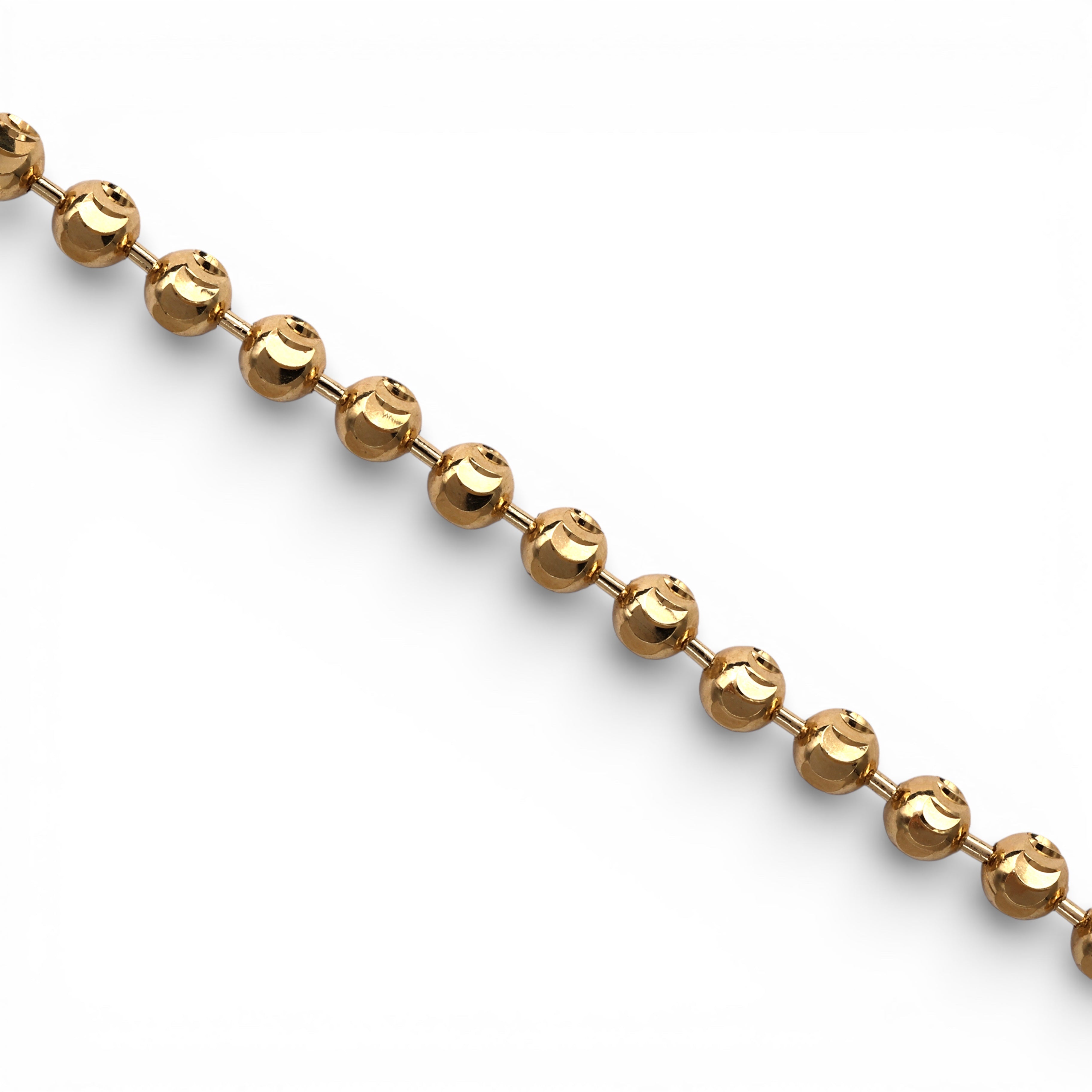 Pulsera de oro amarillo de 10K semirrígida con eslabones de bola cortada tipo luna de 2.80 mm
