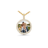 14K Yellow Gold Large Round Memory Picture Frame Charm 2.62 ctw. Baguette Diamond Pendant