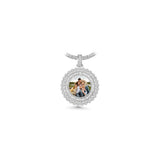 14K White Gold Round Cluster Memory Picture Frame Charm 3.67 ctw. Baguette & Round Diamond Pendant