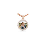 14K Rose Gold Round Cluster Memory Picture Frame Charm 2.92 ctw. Round Diamond Pendant