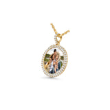 14K Yellow Gold Large Round Memory Picture Frame Charm 2.62 ctw. Baguette Diamond Pendant