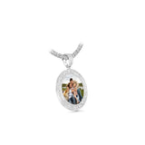 14K White Gold Round Memory Picture Frame Charm 2.50 ctw. Baguette & Round Diamond Pendant