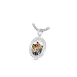 14K White Gold Round Memory Picture Frame Charm 2.50 ctw. Baguette & Round Diamond Pendant