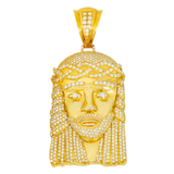 14K Yellow Gold Large Solid Jesus Head Pendant | 15.10 ctw. Round-Cut Diamond