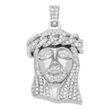 Dije de cabeza de Jesús mediano de oro blanco de 14 quilates, 3,03 ctw. Colgante de diamante redondo