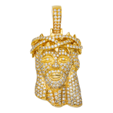 14K Yellow Gold Ice-out Jesus Head Pendant | 2.15 ctw. Round-Cut Diamond