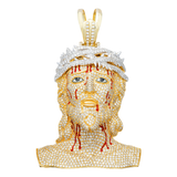 14K Two-Tone Gold Large Solid Bleeding Jesus Head Pendant | 18.20 ctw. Round-Cut Diamond