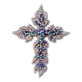 14K Two-Tone Gold Flower Cross Pendant | 2.76 ctw. Round Diamond Multicolor Gems