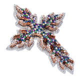 14K Two-Tone Gold Flower Cross Pendant | 2.76 ctw. Round Diamond Multicolor Gems